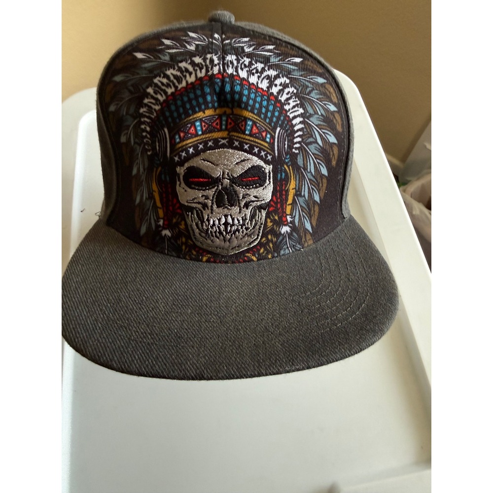 Top Level Gray Skull Snapback Hat Flat Brim One size